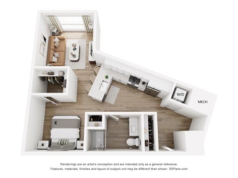 Floor plan for studio, 1 bath, 696 sqft